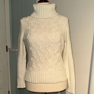LOFT Ivory Cable Knit Turtleneck Shimmer Sweater